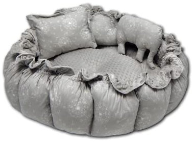 LOOLAY Babynest 3in1 XXL – Nestchen Baby Spielmatte und Reisebett 90/155cm - Handgemacht aus Baumwolle mit Rüschen - Ideal fur Zwillinge (Pusteblume Grau/Minky grau)