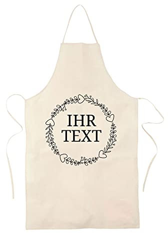 STEMPEL-FABRIK – personalisierbare Küchenschürze in Naturfarbe aus Baumwolle mit Namen – Motiv Blumenkranz – bedruckte Kochschürze ideal geeignet zum Kochen und Backen – Geschenkidee für Hobbyköche