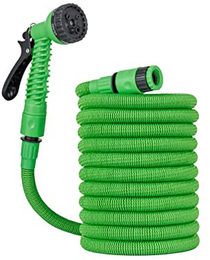 Baroni Home Tubo estensibile da giardino fino a 15 metri, Tudo da innaffiatura, irrigazione, lavaggio e pulizia facile da riporre, Pistola 7 getti differenti ergonomica in gomma antiscivolo