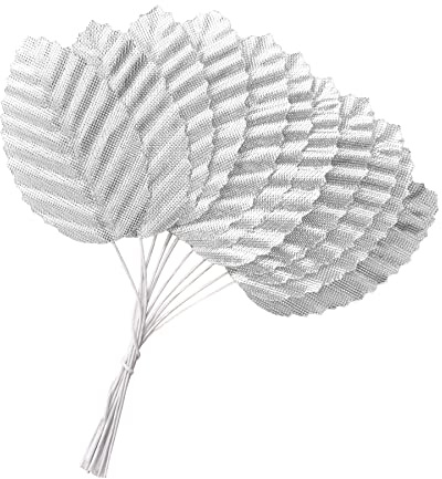 HOKPA 200Pcs Artificial Silk Rose Leaves, Fake Faux Wired Single Leaf for DIY Crafts Floral Arrangements Home Kitchen Wedding Garland Party Decorations (Silver)