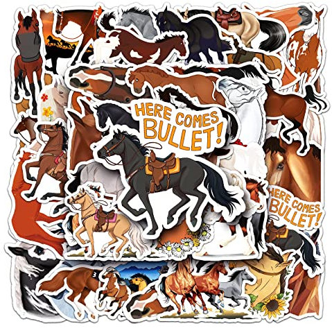 Bric Dodo 50 Stück Pferd Aufkleber Wasserflaschen Laptop Telefon Gitarre Skateboard Computer Koffer Fahrrad Horse Vinyl Stickers Wasserdicht Ästhetisch Aufkleber für Jugendliche Kinder Erwachsene