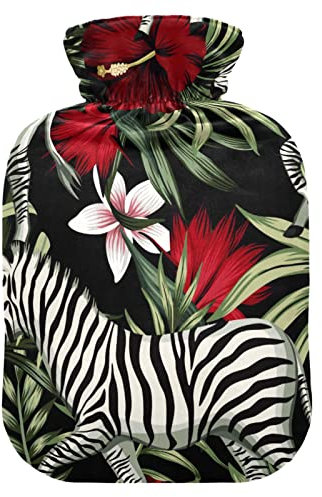 YOUJUNER Wärmflasche mit Zebra Blume Bezug 2 Liter großer Wärmbeutel Warm Komfort Handfüße Wärmer