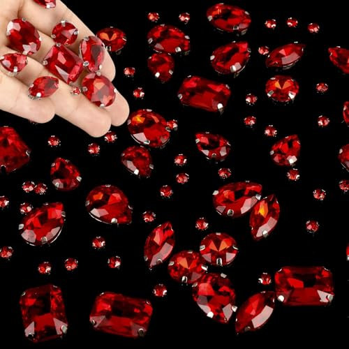 186 Stück Strasssteine Zum Aufnähen, Schmucksteine Diamant, Glas Kristall Strass, Strasssteine Kleidung, Deko Diamanten, Handgenähtes Diamant-Zubehör für DIY-Kleidung, Brautschuhe, Zubehör (Rot)