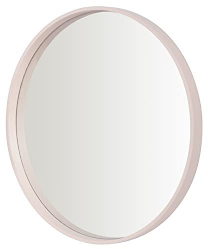 Home Selections Pink Round Wall Mirror, 50cm, Wooden Deep Framed Circle Mirror