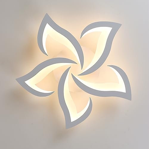 Riserva Moderne LED Deckenleuchte, 60W 6500LM Kreative Fleur de Forme Deckenleuchte, 5 Köpfe Acryl-Deckenleuchte für Wohnzimmer, Schlafzimmer, Esszimmer, Küche, Warmweiß 3000K (Weiß)