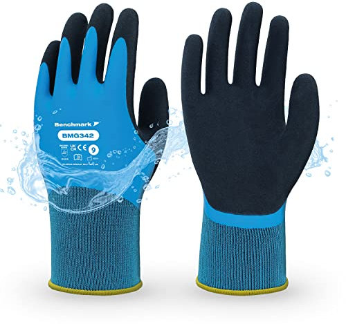 Benchmark 342 Waterproof Fully Coated Dual Latex Grip Work Glove, EN 388, UK CA Certified Work Safety Glove, Suitable For Gardening, Construction, DIY, Car Cleaning (XXL)