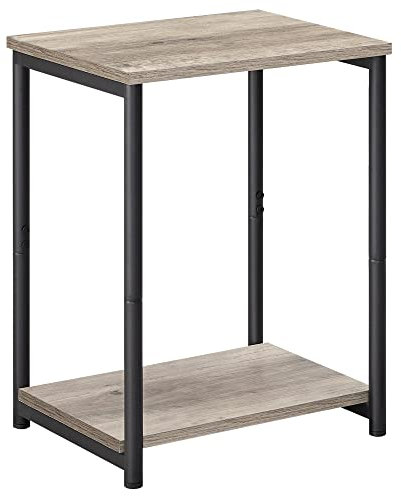 VASAGLE Side Table, Bedside Table, End Table with Storage Shelf, Steel Frame, for Living Room, Sitting Room, Bedroom, Industrial, Greige and Black LET271B02