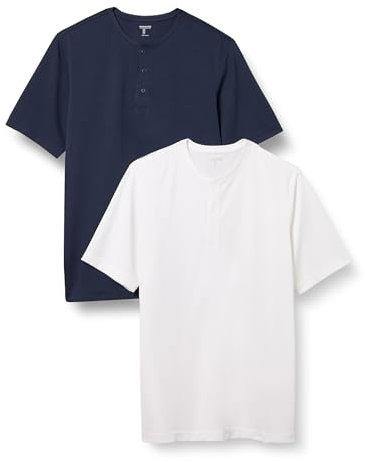 Amazon Essentials Men's Regular-Fit Short-Sleeved Quick-Dry Jersey Henley T-Shirt, Pack of 2, Dark Navy/White, XL