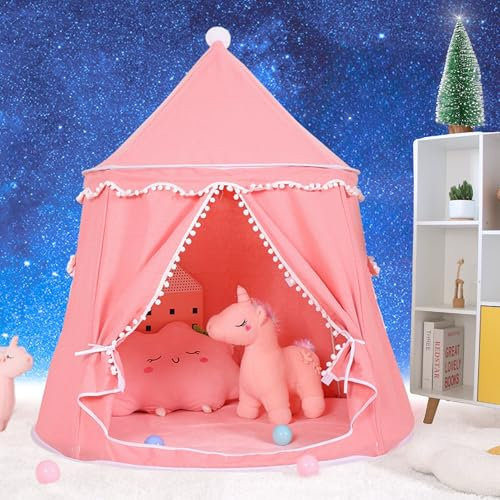 LIONHERZ® Das Original Tente de jeu pour enfant respirante en coton et chanvre - Château de princesse avec barres en fibre de verre et sac de transport - Tipi stable pour fille - Rose corail - Sans