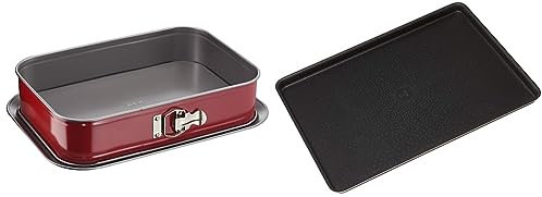 TefalJ 1640514 Delibake Plat A Four A Charnière 36x24cm Acier Rouge Carbone & Perfectbake Plaque A Pâtisserie Chocolat 38x28 cm Aluminium 100% Recyclé J5547002, fabriqué en France