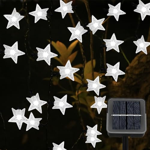 Ninonly Guirnaldas Luces Exterior Solar, 14m 120 LED Cadena de Luces de Estrellas, 8 Modos Luz Impermeable, Decoración para Jardín Navidad Festivales Dormitorio Bodas