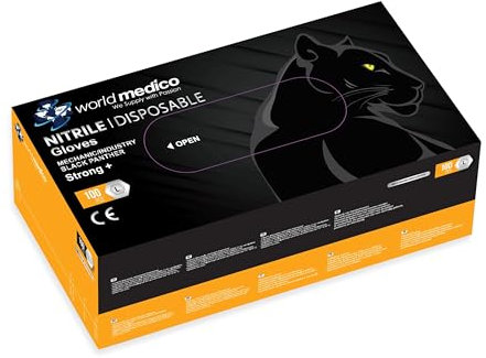 Behler Instruments - 100 Guanti nitrile neri, robusti da 8 micron - Taglia L - Guanti da Meccanico in Nitrile - Guanti Monouso Nitrile - Guanti in nitrile spessi, Resistenti, comodi e versatili