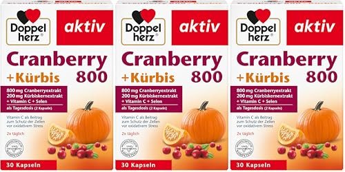 Doppelherz Cranberry 800 + Kürbis + Vitamin C + Selen - Vitamin C als Beitrag zum Schutz der Zellen vor oxidativem Stress - 30 Kapseln (Packung mit 3)