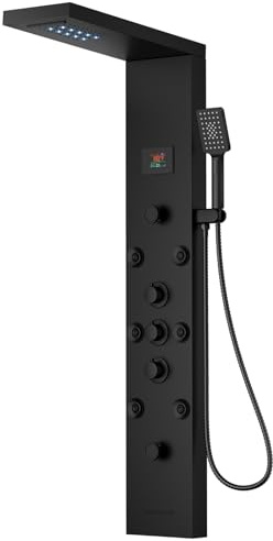 Matte Black Shower Panel Tower System 5 In 1 Stainless Steel Shower Tower