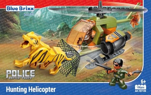 BlueBrixx Kids 107126 – Waldpolizei: Jagdhubschrauber aus Klemmbausteinen mit 106 Bauelementen