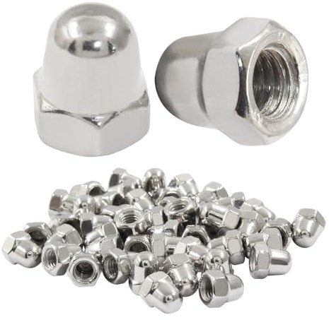 Hitefu 50PCS M5-0.8mm Acorn Cap Nuts, Stainless Steel Hex Cap Dome Head Nuts Locknuts, Bright Finish