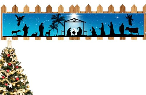 Banner der Scheune der Geburt | Weihnachtsdekoration der Heiligen Futterstation | Schild für Weihnachtshof, Feederszene, 300 x 50 cm, für Gartendekoration, Hof