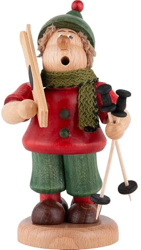 Erzgebirge Palast Holzkunst Schubert Räuchermännchen Skifahrer farbig - 14 cm