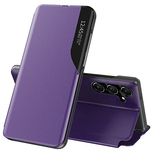 Handyhülle für Samsung Galaxy A15 5G Hülle Clear View Klappbar Leder Flip Hülle für Samsung A15 Case mit Ständer 360 Stoßfest Und Kratzfest Klapphülle Galaxy A15 5G Schutzhülle 6,4 Zoll (Lila)