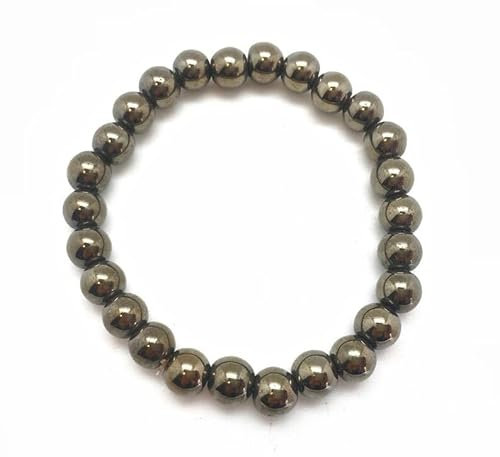 Sylph Gems AAA Qualität Natürlicher Pyrit glatte runde Form 8mm Perlen Edelstein Chakra Heilung Stretch Armband | 8mm Perlen Pyrit Armband | Handgefertigtes Armband Charm Armband Yoga Armband