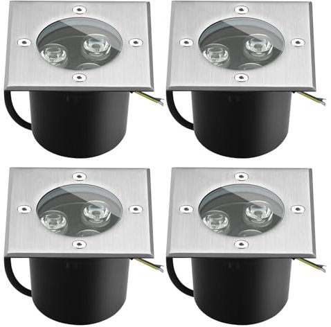 Goodia Bodenstrahler Außen, 4Stk. 3W Bodeneinbaustrahler Aussen 230V AC 280 Lumen IP67 Bodenlampe LED Bodeneinbaustrahler Außen, Bis zu 1000 kg Belastbar Warmweiß, Rund Schwarz
