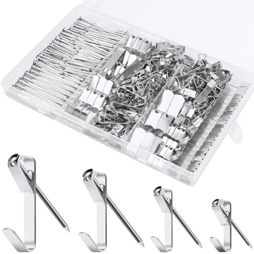 Kit da 304 pezzi per appendere quadri, 4,5 kg, 13,6 kg, 22,7 kg e 45,4 kg, ganci in metallo con chiodi, su cartongesso, parete in legno (argento)