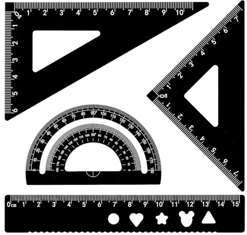 4 Stück Metall Lineal 15cm Set,Mabor Aluminiumlegierung Geodreieck Set Winkelmesser Dreieck Architekten Mathematik Geometrie Werkzeug Maßstab für Schülern Lehrern Architekten Ingenieuren(Schwarz)