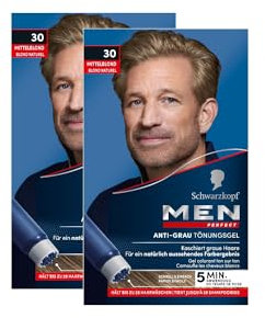 Men Perfect Gel de tinte antigris 30 rubio medio (2 x 80 ml), tinte para el cabello para hombres que oculta el pelo gris, tinte antigris para un resultado de aspecto natural