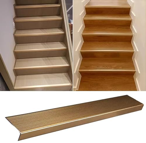 Gold Stair Nose Edging 4 3 2 1 In Wide, Aluminum 5 Pack Laminate Flooring Stair Nosing, Heavy Duty Waterproof Non-Slip Step Edge Trim Strips for Indoor & Outdoor ( Color : W 2 7/10 in(70mm) , Size : 7