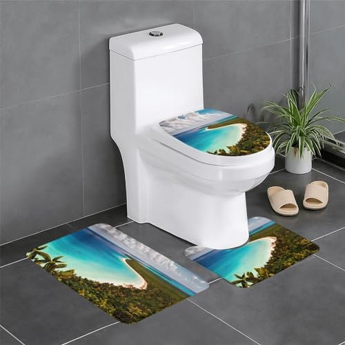 LXqlSS Island of Cuba Badezimmerteppich-Set, 3-teilig, Badteppiche, rutschfest, saugfähig, U-Form, Duschvorleger, WC-Deckelbezug