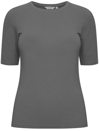 b.young Damen T-Shirt Slim Fit Ellenbogen-Länge Rundhalsausschnitt Shirt, Farben:Schwarz, Größe:XL
