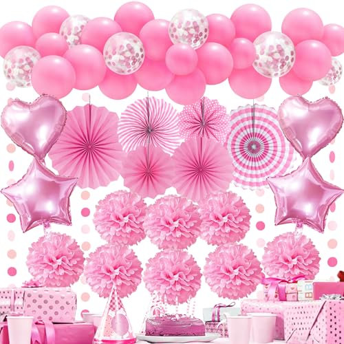 Recosis Pink Pompom Balloon Garland - Party Supplies for Women, Girls, Baby Showers, Bachelorette, Wedding, Graduation Decorations
