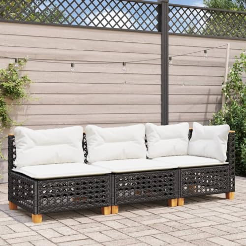 Faroom Gartensofa Rattan Balkon Sofa 3 Sitzer Lounge Sofa Outdoor Rattansofa 3er Balkon Lounge Klein Balkonmöbel Couch Gartenlounge Gartenmöbel Polyrattan Schwarz