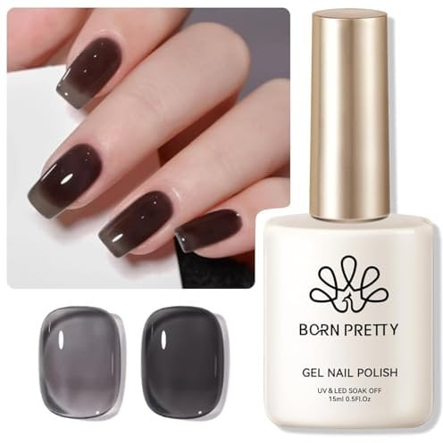 BORN PRETTY Jelly Gel Nail Polish Black Translucent Soak Off U V LED Natural Milky French Gel Polish for DIY Manicure Home Salon Nail Art 15ml