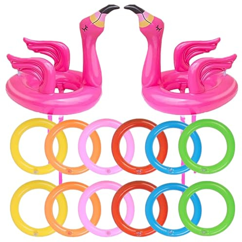 WanderGo 2 Pcs Inflatable Flamingo Game Ring Toss | Inflatable Flamingo Game Ring Toss, Inflatable Flamingo with 12 Pcs Ring Toss, Pool Party Decorations