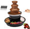 Schokobrunnen, 3 Ebenen Schokofondue, mit 6 Gabeln und 1 Food Tray, Schokoladenbrunnen aus Edelstahl, Fließfunktion, Warmhaltefunktion, 0,45kg, 40W, für Familienfeiern, Jubiläen, Hochzeiten