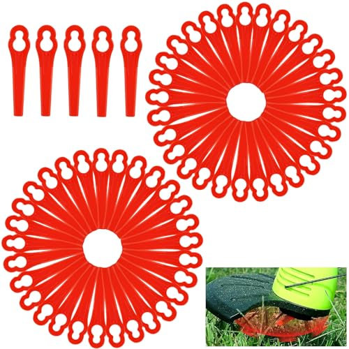 Rasentrimmer Messer, 100 Stücke Ersatzmesser Set, Rasentrimmer Ersatzmesser, Rasentrimmer Messer Kunststoff Ersatzklingen, Rot Kunststoffmesser Ersatzmesser, Kunststoffmesser für Akku Rasentrimmer