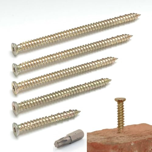 Concrete Frame Fixing Screws - Frame Screws Heavy Duty 7.5mm x 100mm - 100 Pack with T30 Torx Driver Bit