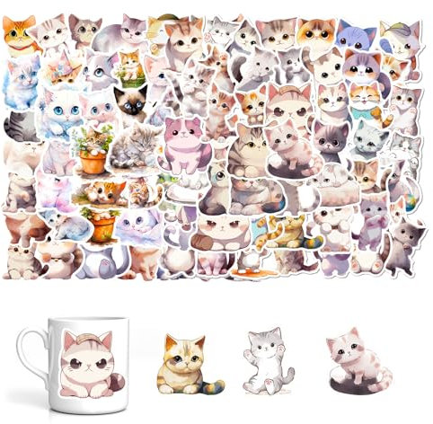 100 Stück Katzen Sticker,Katzensticker,Sticker Katzen,Aufkleber Katze,Cute Stickers,Wasserdicht Vinyl Cat Sticker für Skateboard Laptop Handy Trinkflasche DIY Journal Motorrad Fahrrad