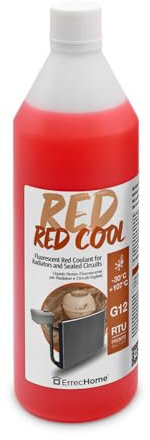 ERRECHOME Red Cool, Red Coolant and Antifreeze -30°C/+107°C, Fluorescent Formulation with organic-based OAT inhibitor package, G12, Ready to Use, 1 Litre