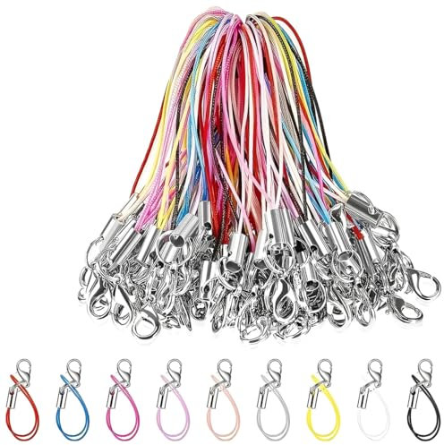 SGERUFZ 60 Stück Handyanhänger mit Karabiner, Handy Lanyard, Karabinerverschluss, Seil, Handgelenk Lanyard, Handykette, Handyband, DIY Handyanhänger für DIY Zubehör