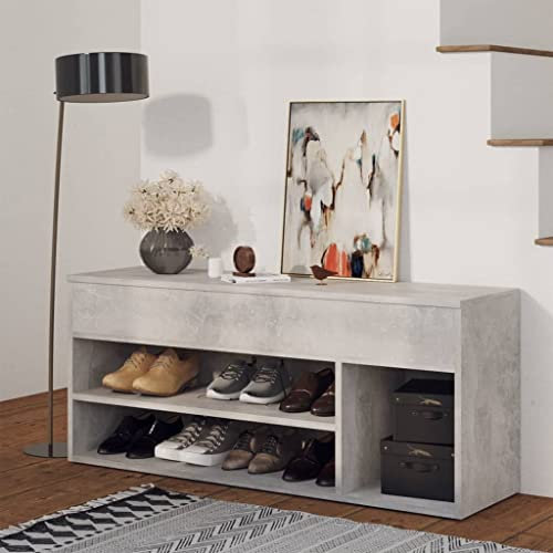 CFODOJ Home & Garden,Shoe Bench Concrete Grey 105x30x45 cm Engineered Wood