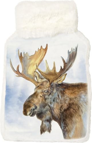 IHR Wärmflasche mit Motiv Elch - ELK blue. Füllgutmenge: ca. 2.000 ml weicher Bezug