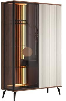 Mirjan24 Standvitrine Optar WIT103 mit 2 Türen, innen 8 Fächer, LED-Beleuchtung im Set, Metallfüße, Vitrinenschrank, Hochschrank (Bella Noce/Cashmere)