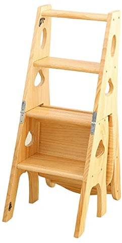 XCHSXYL 4-Stufen-Leiter Air, Holz-Tritthocker, multifunktionale Klappleiter, Trittleiter, Treppenhaus Air für Innenbibliotheken – 150 kg Tragkraft