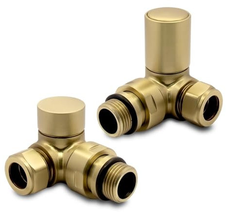Brushed Brass Corner Modern Standard Rounded Radiator Towel Rail Valves Central Heating (Pair) 1/2 BSP
