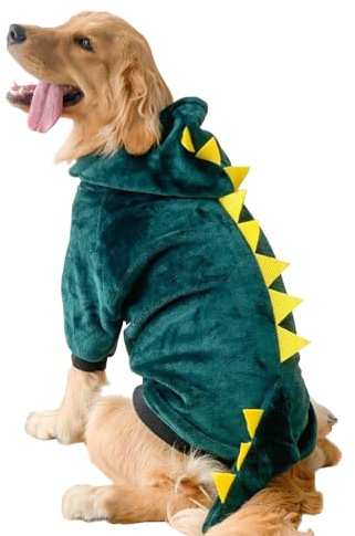 Hundekostüm Hundepullover Bademantel Hund Spaß Tiger Kostüm mit Kapuze Halloween Rollenspiel Kostüm für Kleine & Mittlere Stitch Kostüm Hund Warm Winterkostüm(Dinosaurier, 5XL)