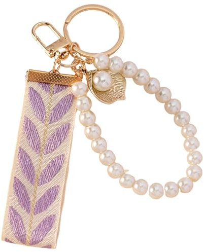 Uoocg Perlen Schlüsselanhänger Schlüsselband Kurz Mit Schlüsselring Für Frau Edler Keychain Aesthetic (lila)
