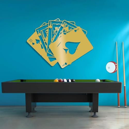 Royal Flush Metallwandkunst, Poker-Wandkunst, Spielkarten-Metallwandkunst, Metallwanddekor, Spielzimmer-Wanddekor, Gaming-Wandkunst, Wohnzimmer-Wandkunst, Geschenk für Gamer (30x22 | 76x57 cm, Schwa