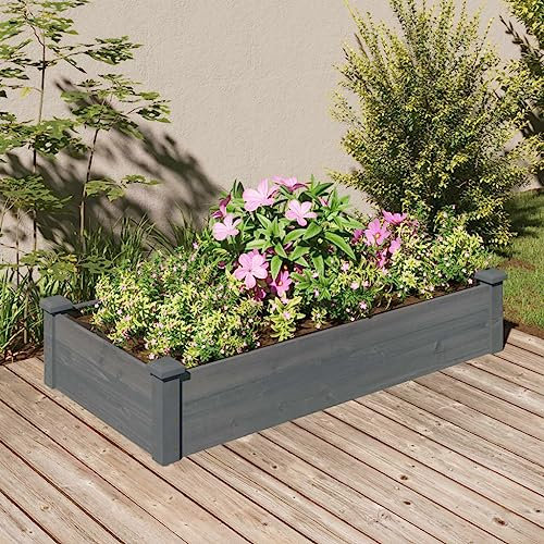 Xichuzi Hochbeet mit Einsatz Grau 120x60x25 cm Massivholz Tanne, Pflanzbeet, Balkonkasten, Pflanzkasten, Gemüsebeet, Kräuterbeet, Pflanzkiste, Blumenbeet - 364291